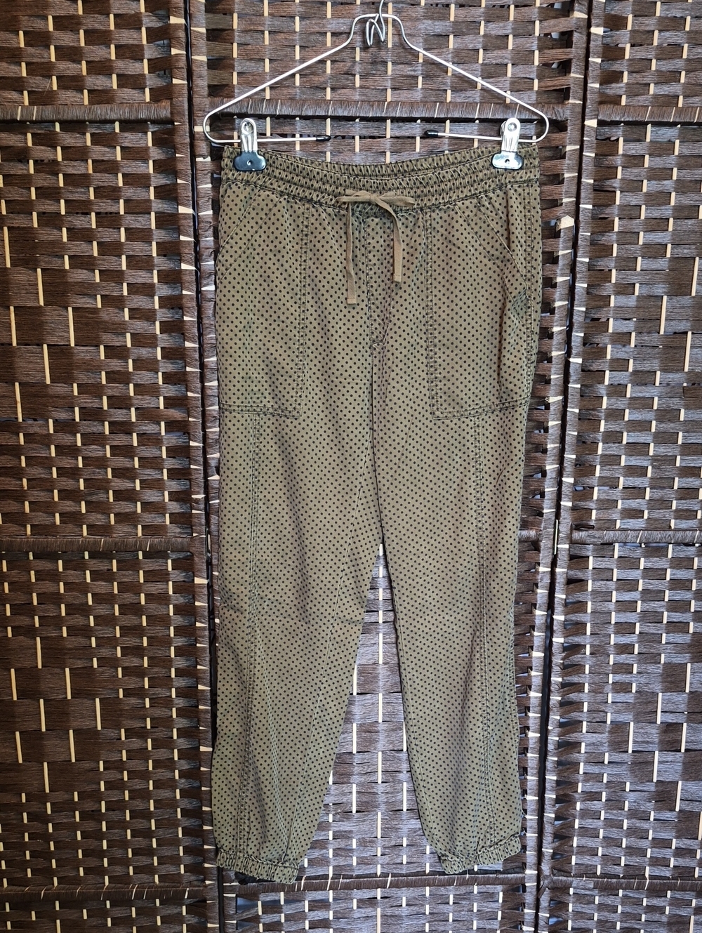Anthropologie Olive Green Polka Dot Drawstring Joggers